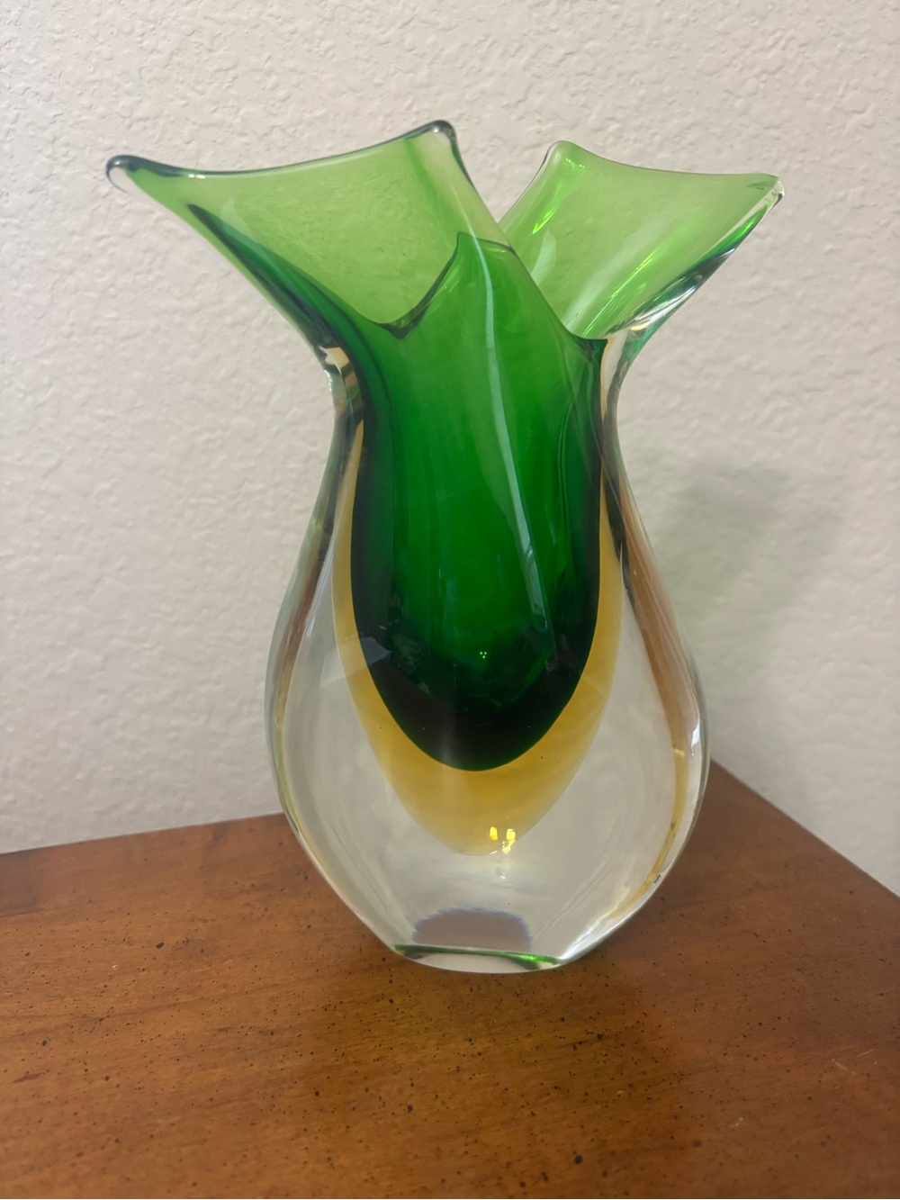 Murano Green and Yellow Handblown Art Glass Vase